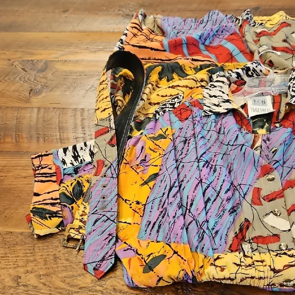 VINTAGE  90S TOGETHER MULTI COLOR BUTTON DOWN  MAXI DRESS - Picture 7 of 9